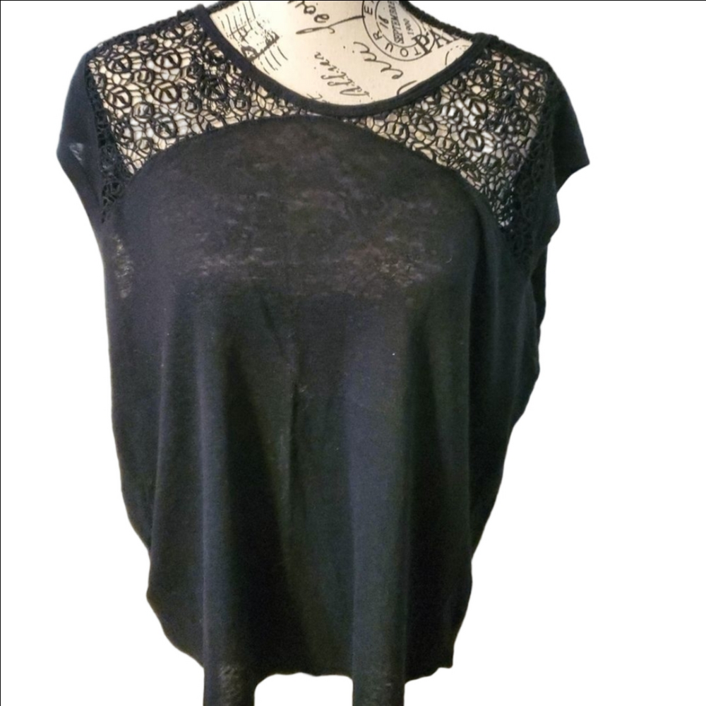 Old Navy Black Lace Semi Sheer Short Sleeve Top XL